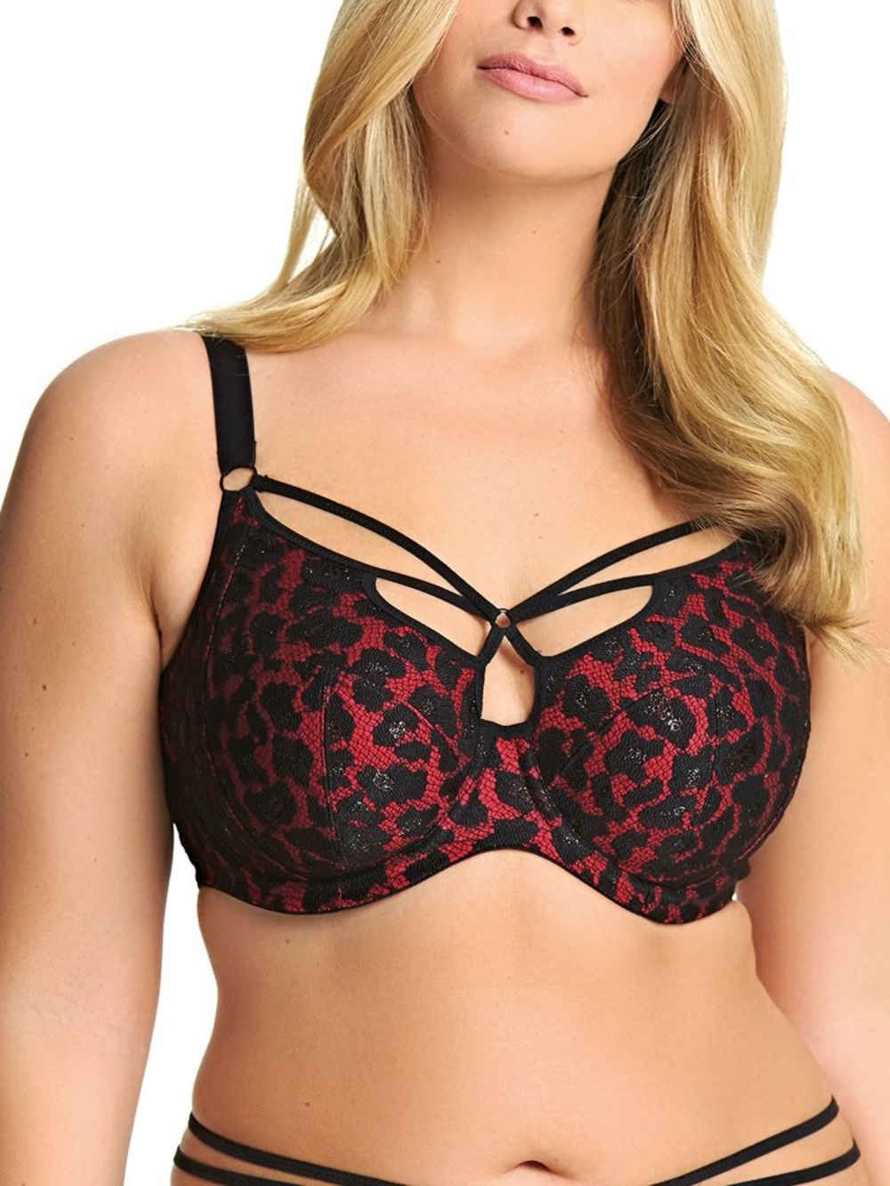 Elomi Nicole Underwire Plunge Cage Bra Red and Black, size 40K